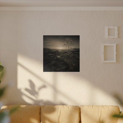 Dawn Cracked Earth Canvas Art - Dark Japandi Mono No Aware