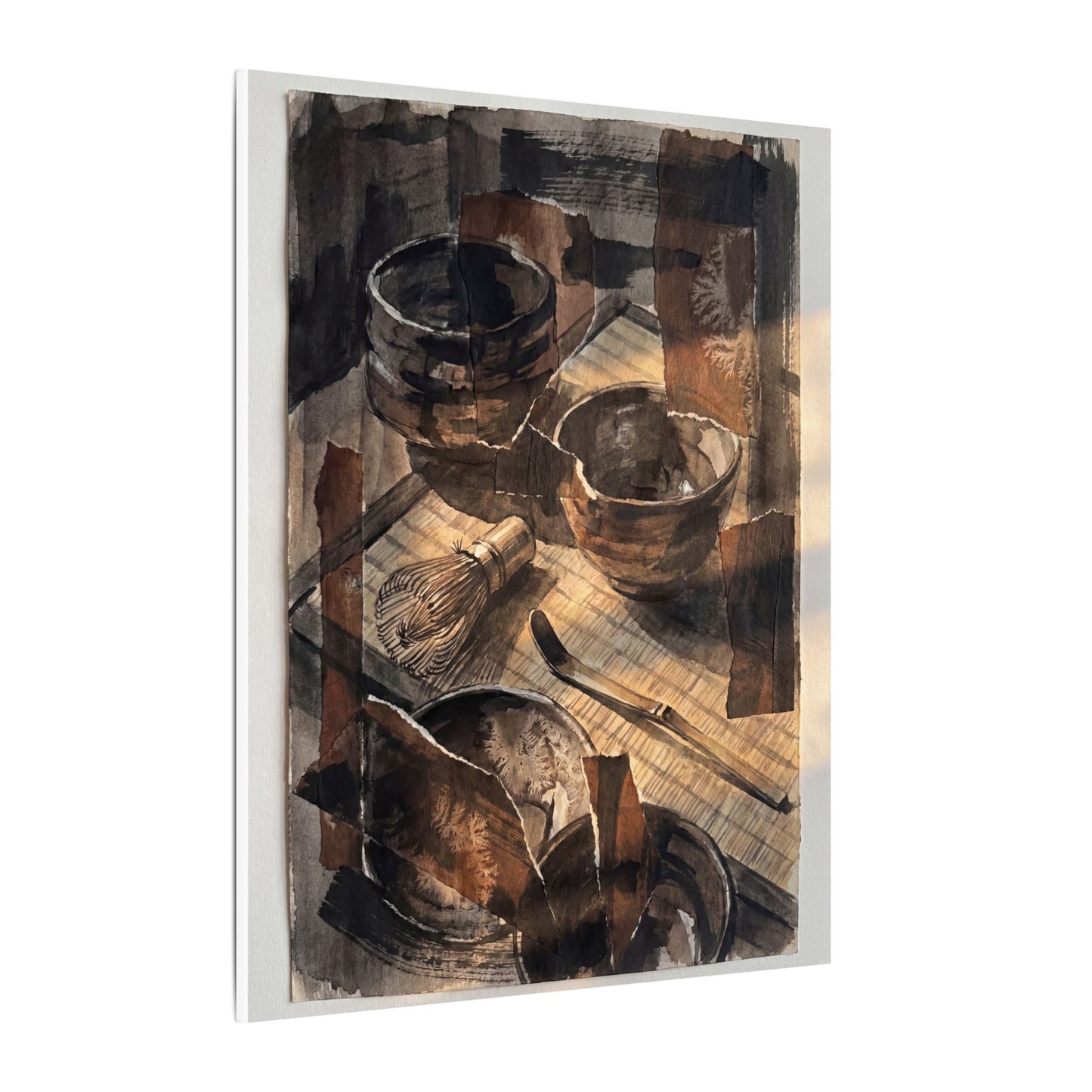 Tea Ceremony Charcoal Ink Canvas Art | Luxurious Dark Japandi Art