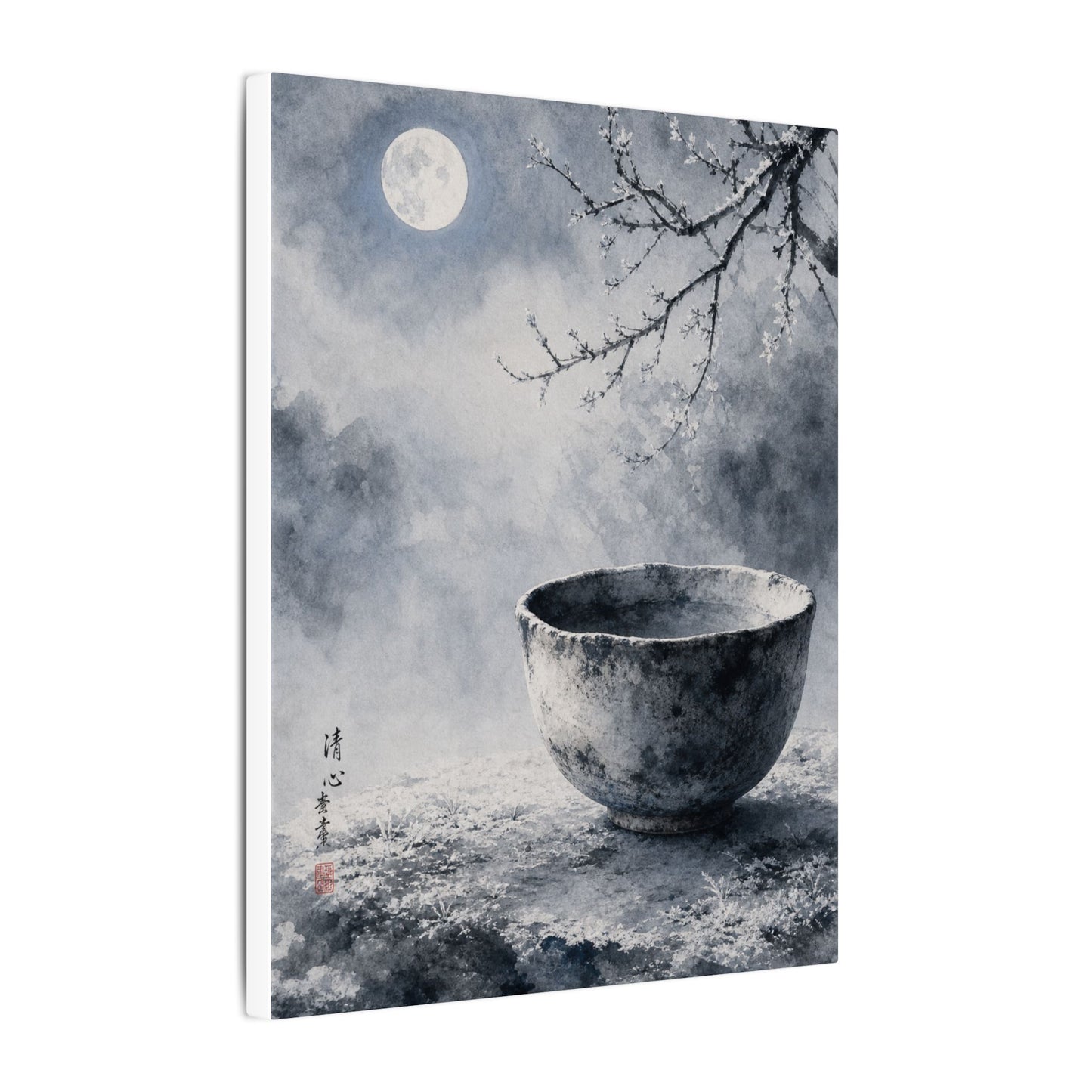 Seijaku Ceramic Bowl Canvas Art - Zen Sumi E