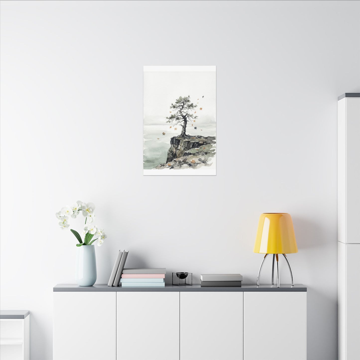 Japandi Pine Tree in Overcast | Watercolor Canvas Art