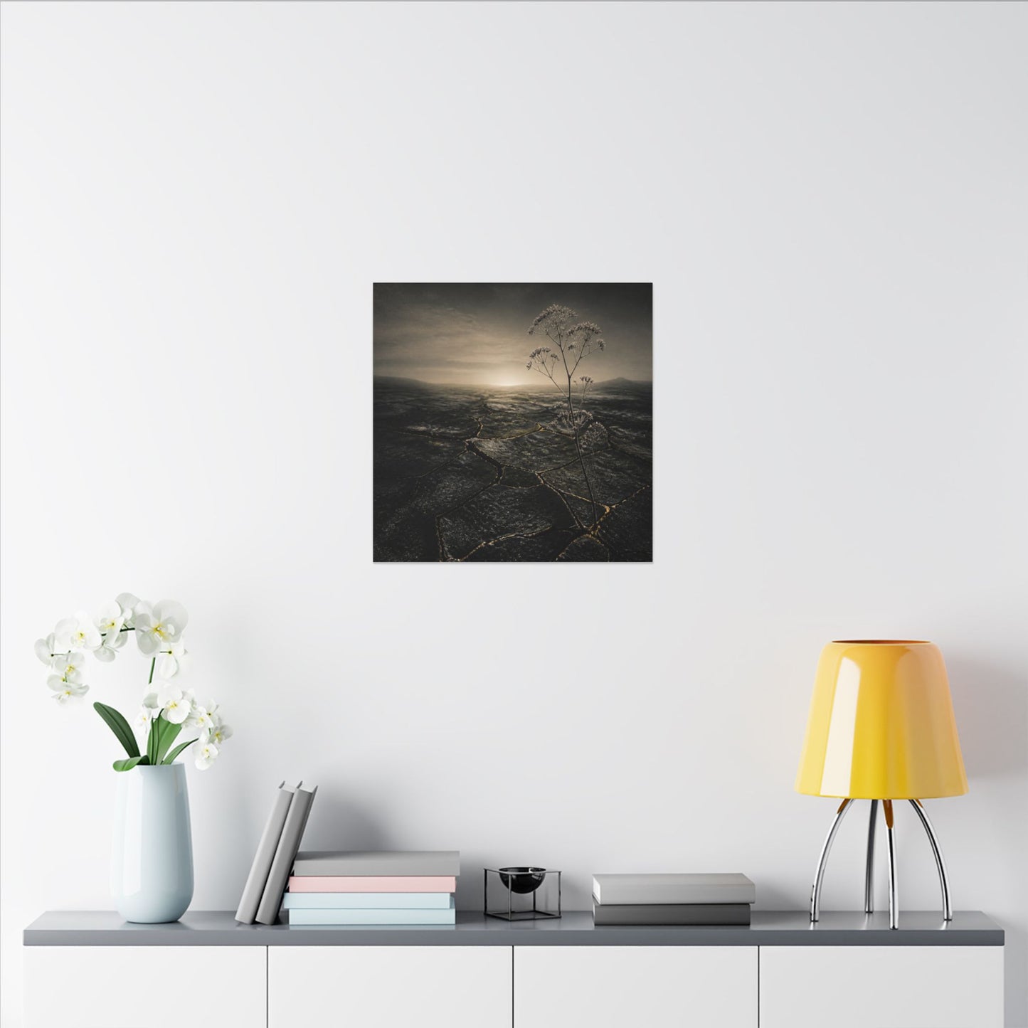 Dawn Cracked Earth Canvas Art - Dark Japandi Mono No Aware