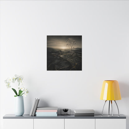 Dawn Cracked Earth Canvas Art - Dark Japandi Mono No Aware