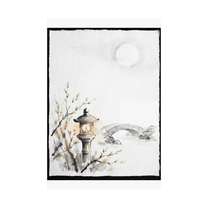 Spring Moonlit Garden Sumi E Wall Art Print | Calm Decor