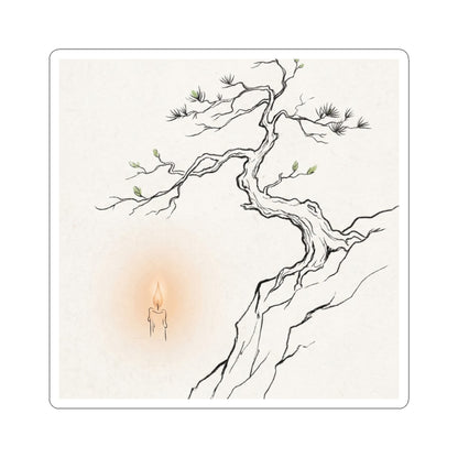Japandi Pine Tree in Candlelight | Minimal Line Sticker Art Print