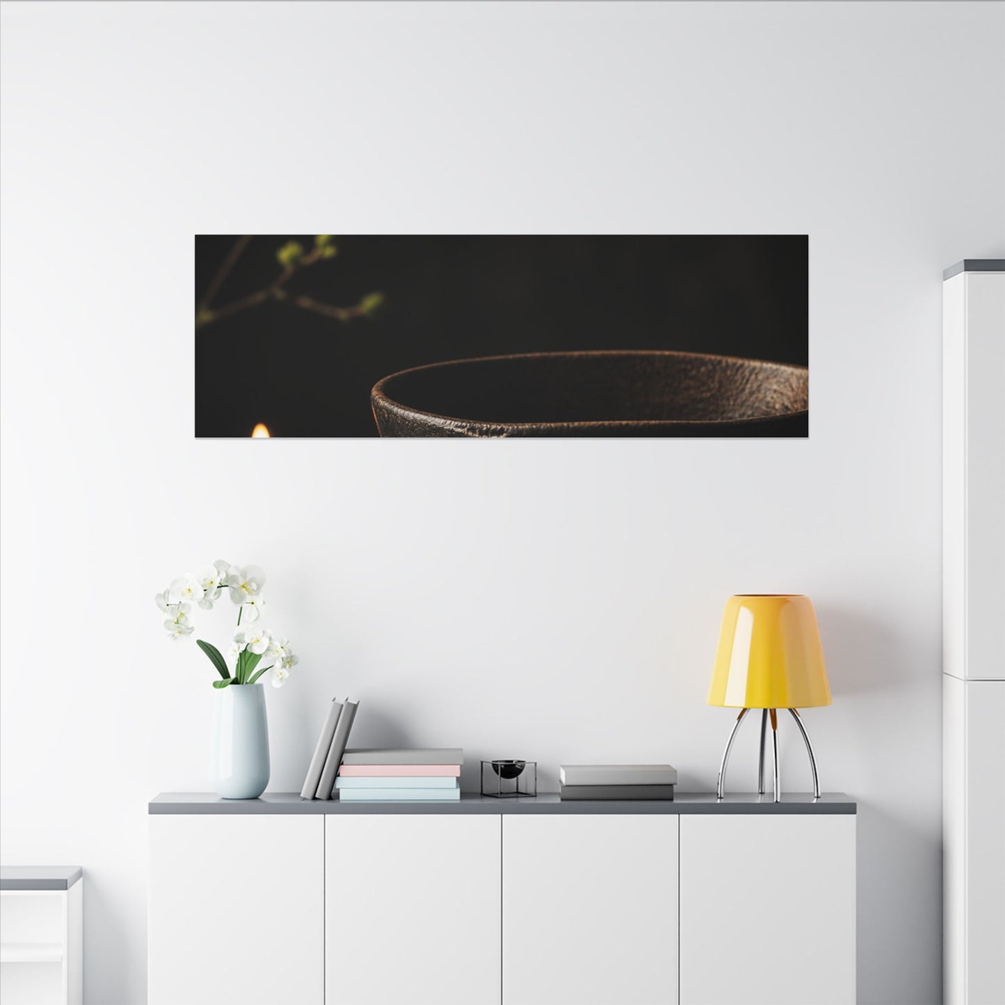 Moody Ceramic Bowl Canvas Art - Shadow Zen Dark Japandi