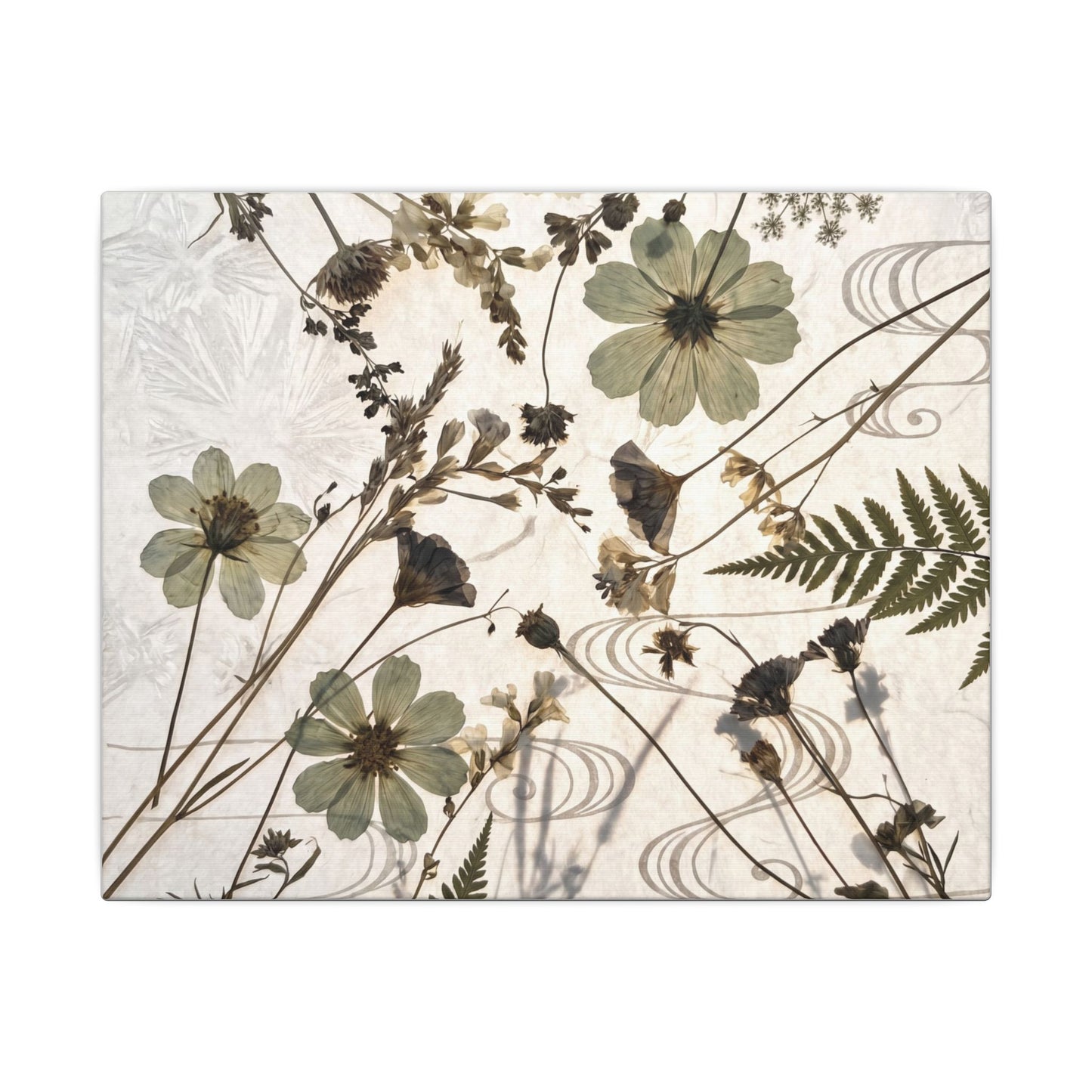 Japandi Dried Flowers in Golden Hour | Japanese Pattern Canvas Art