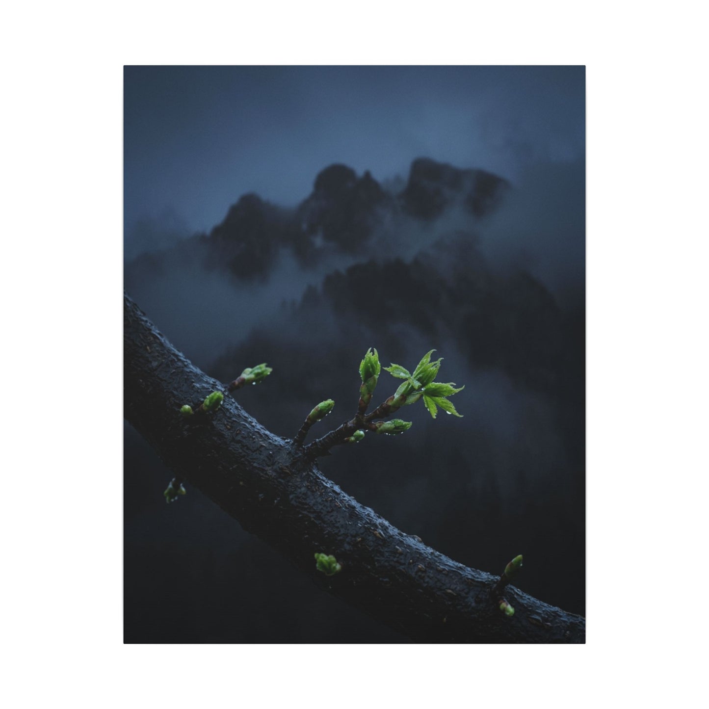 Moonlight Mountain Mist Canvas Art - Dark Japandi Kanso