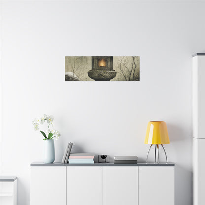 Stone Lantern Winter Canvas Art | Japandi Neutral Design