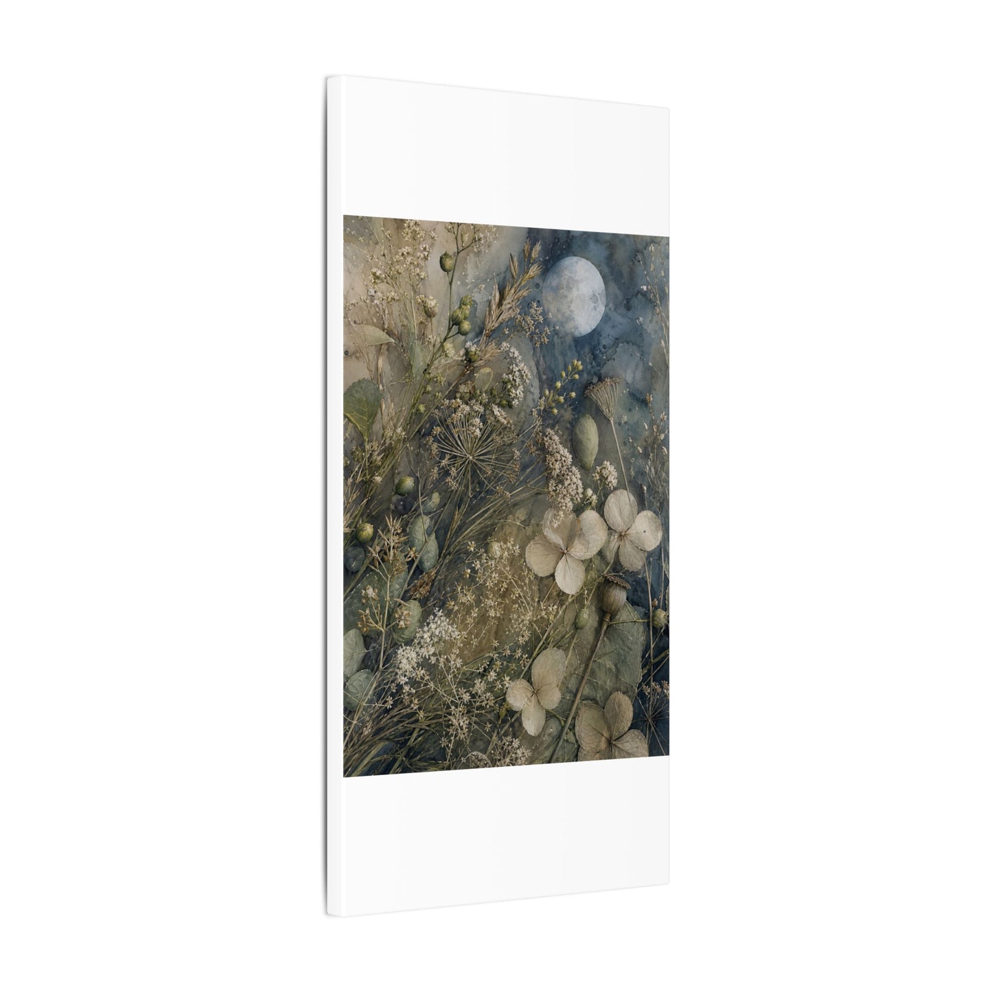Japandi Dried Flowers in Moonlight | Watercolor Canvas Art