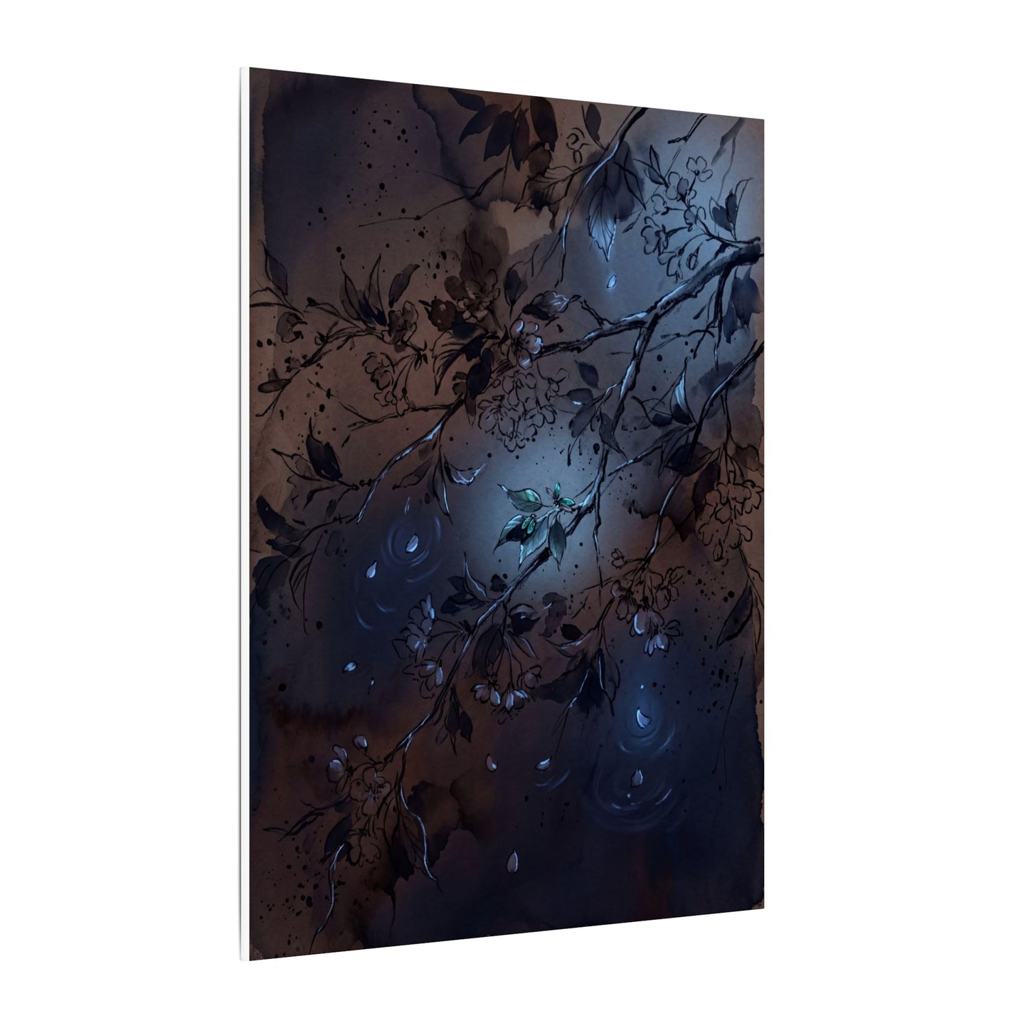 Bold Cherry Blossom Canvas Art - Charcoal Ink Dark Japandi