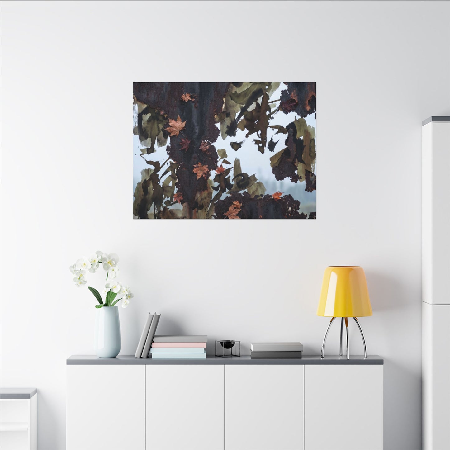 Rust Patina Charcoal Ink Canvas Art | Sophisticated Dark Japandi Art