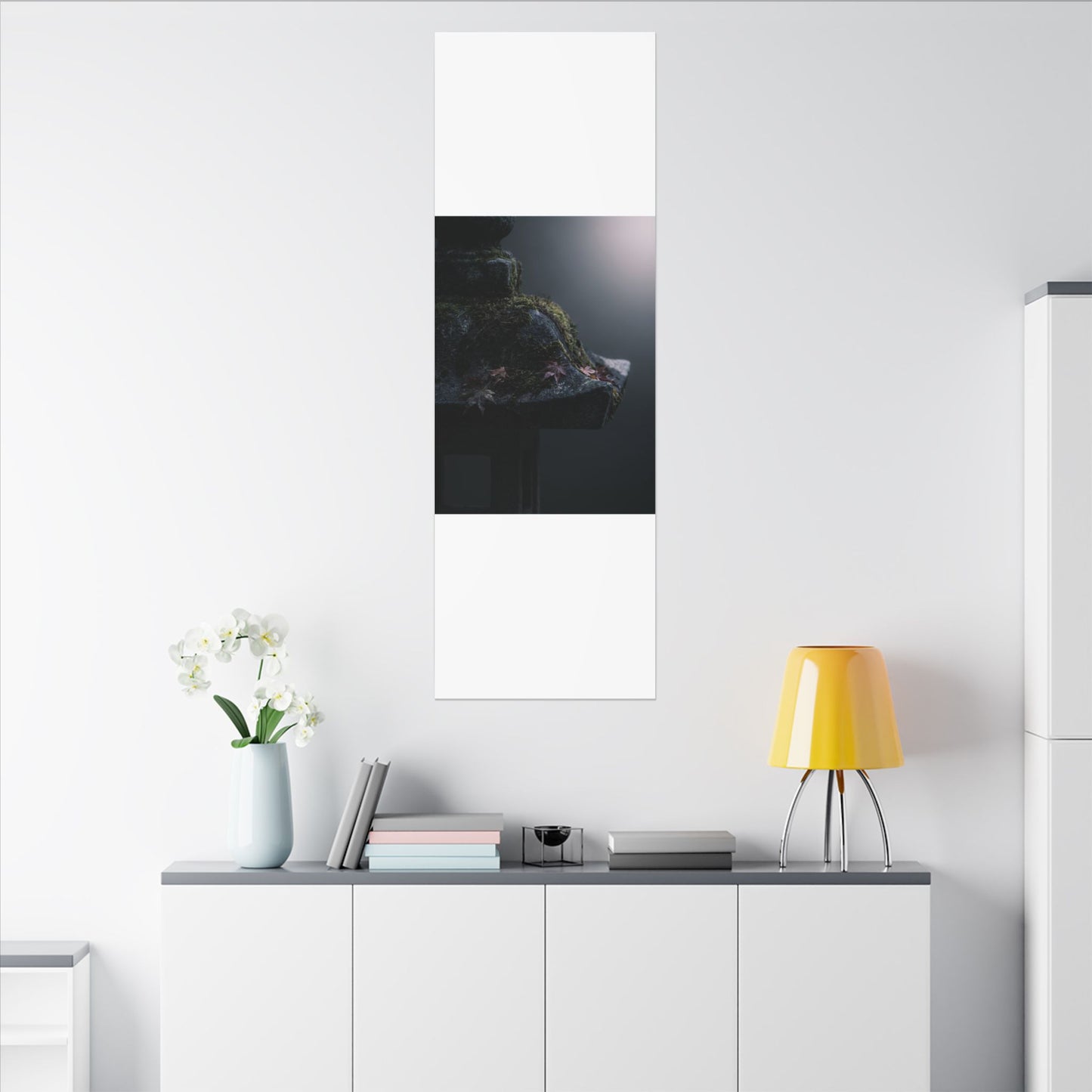 Stone Lantern Moody Minimal Canvas Art | Sophisticated Dark Japandi Art
