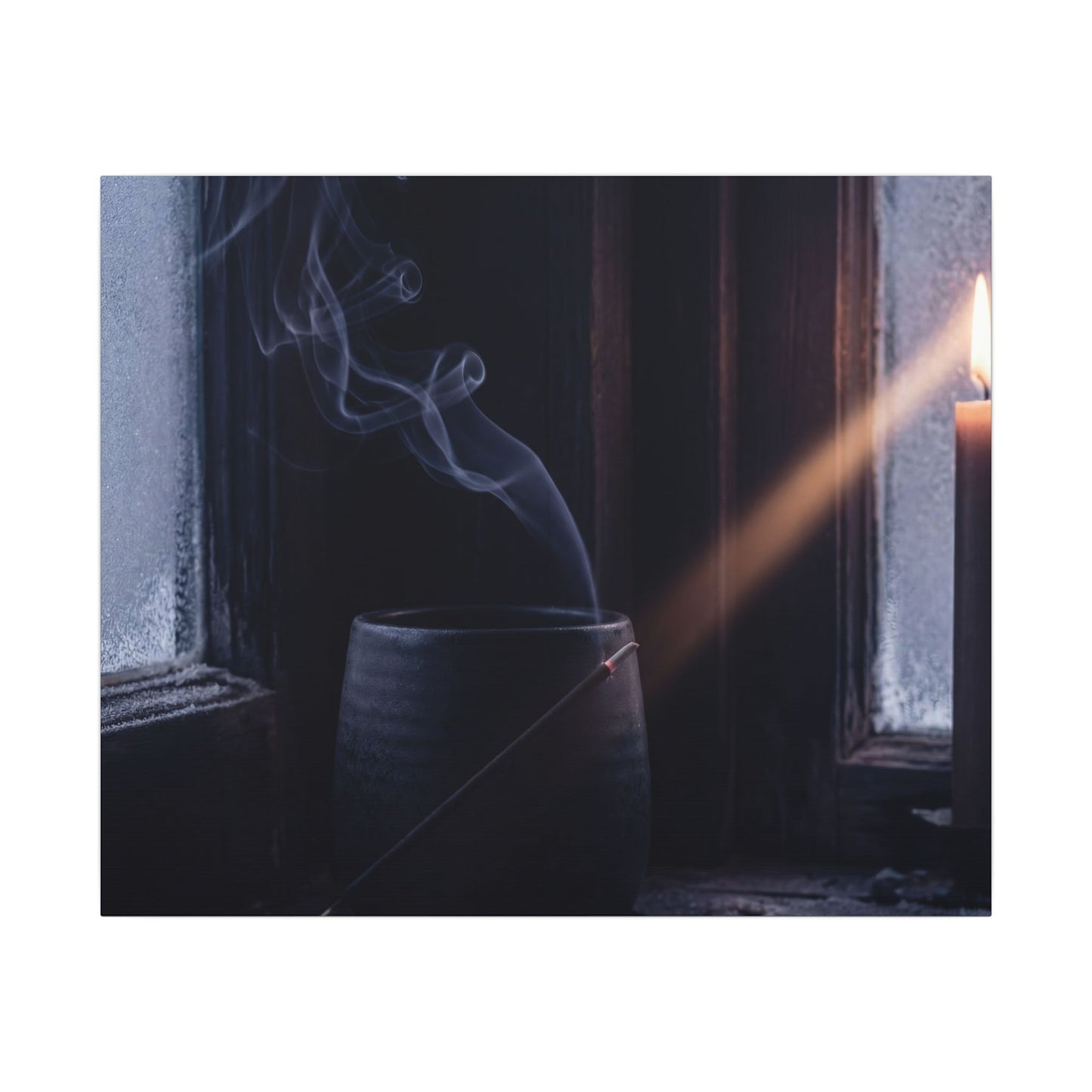 Incense Smoke Winter Canvas Art | Dark Japandi Sophisticated Design