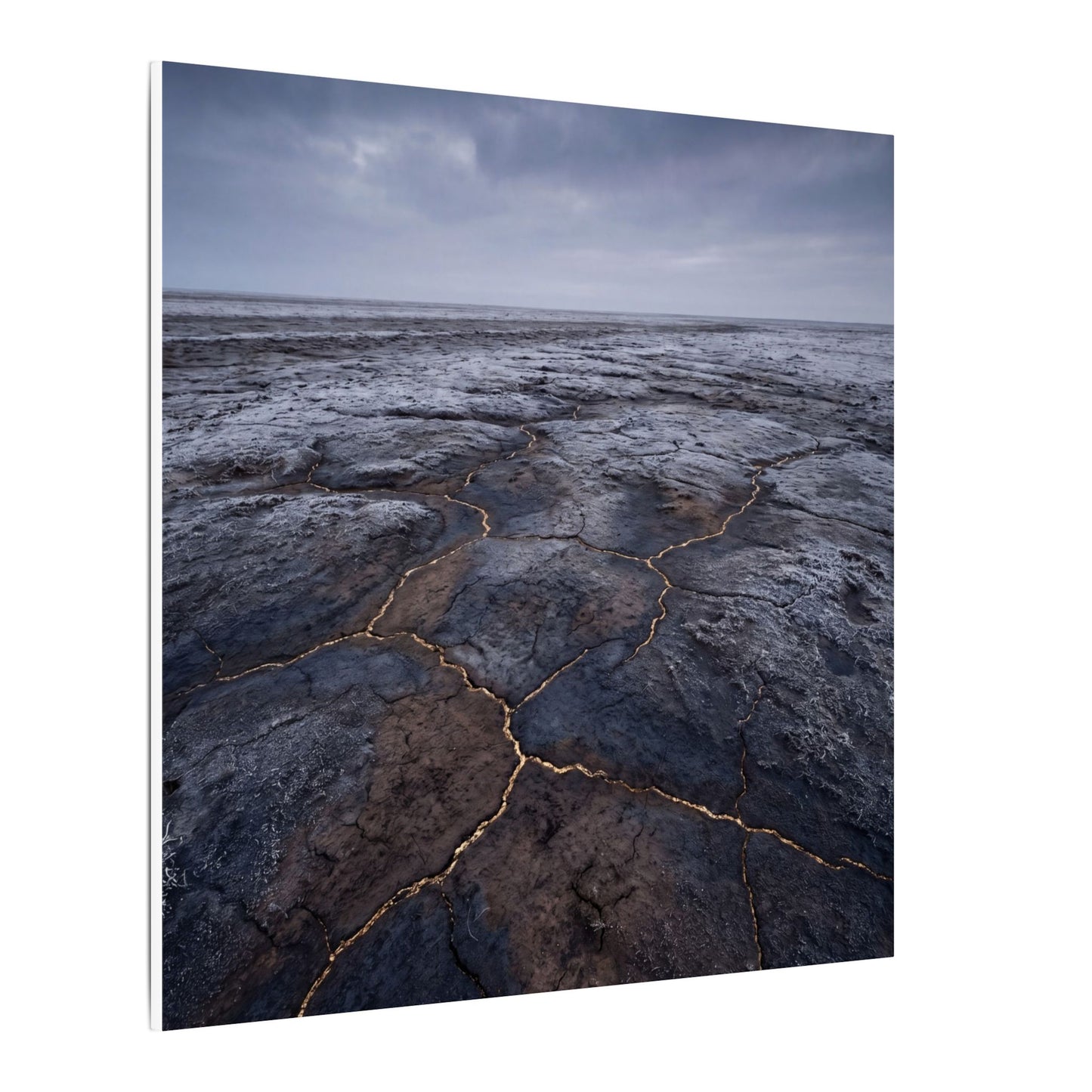 Dark Japandi Cracked Earth in Overcast | Dark Texture Canvas Art