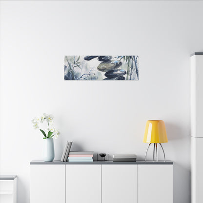 Zen River Stones in Moonlight | Sumi E Canvas Art