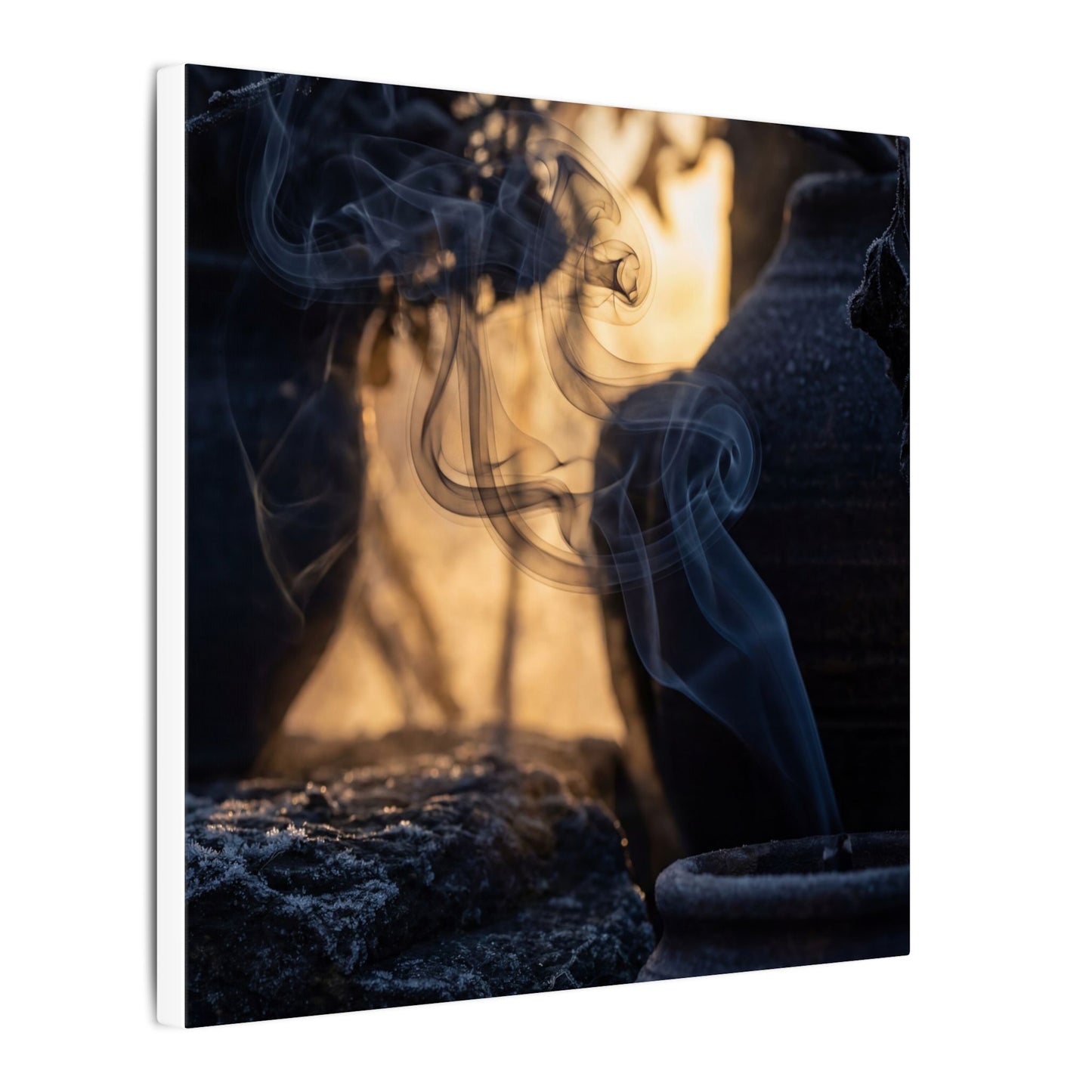 Incense Smoke Canvas Art | Winter Dark Japandi Shadow Zen Art