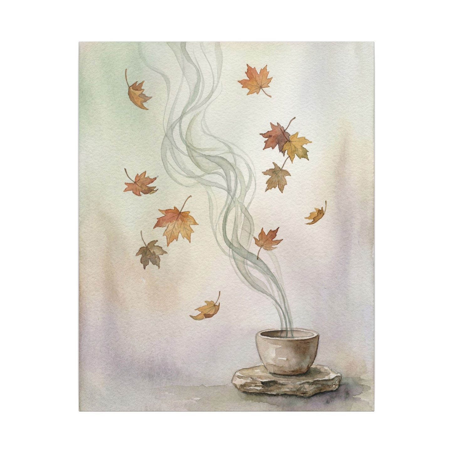 Incense Smoke Canvas Art | Autumn Japandi Watercolor Art