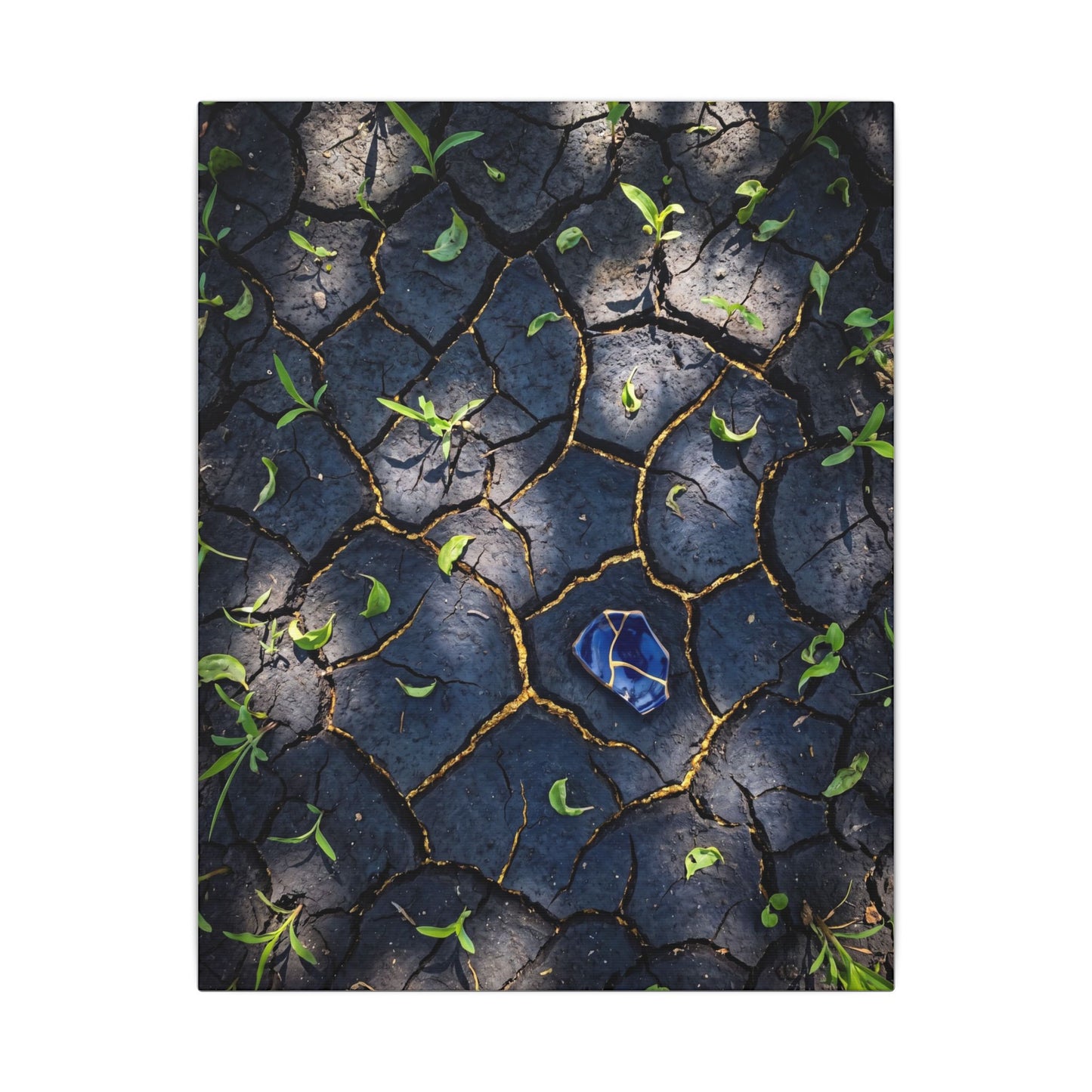 Cracked Earth Canvas Art | Spring Dark Japandi Moody Minimal Art