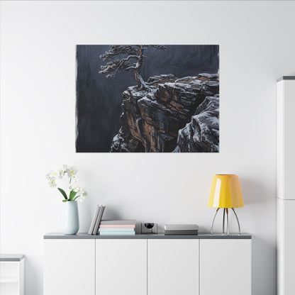 Dark Japandi Pine Tree in Dawn | Dark Texture Canvas Art