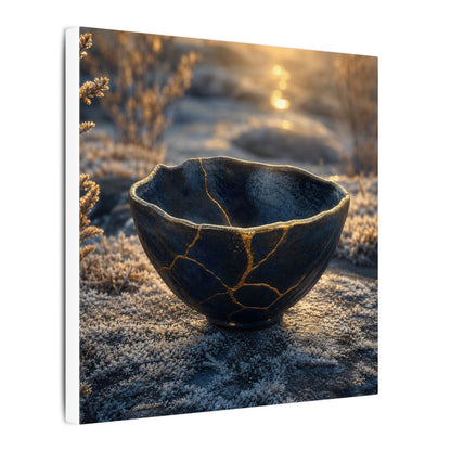 Ceramic Bowl Canvas Art | Winter Kintsugi Gold Repair Art