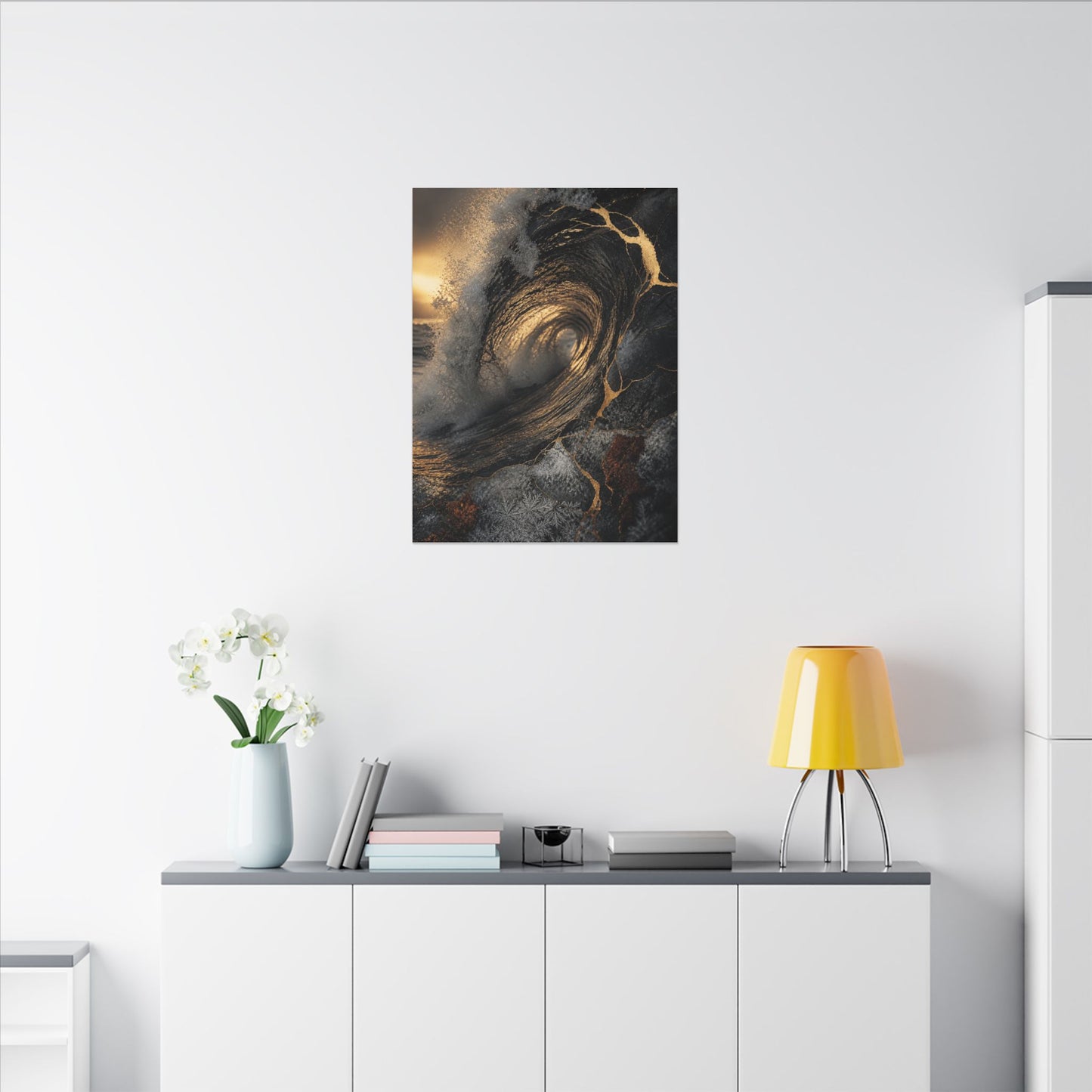 Kanso Ocean Wave Canvas Art - Kintsugi Gold Vein