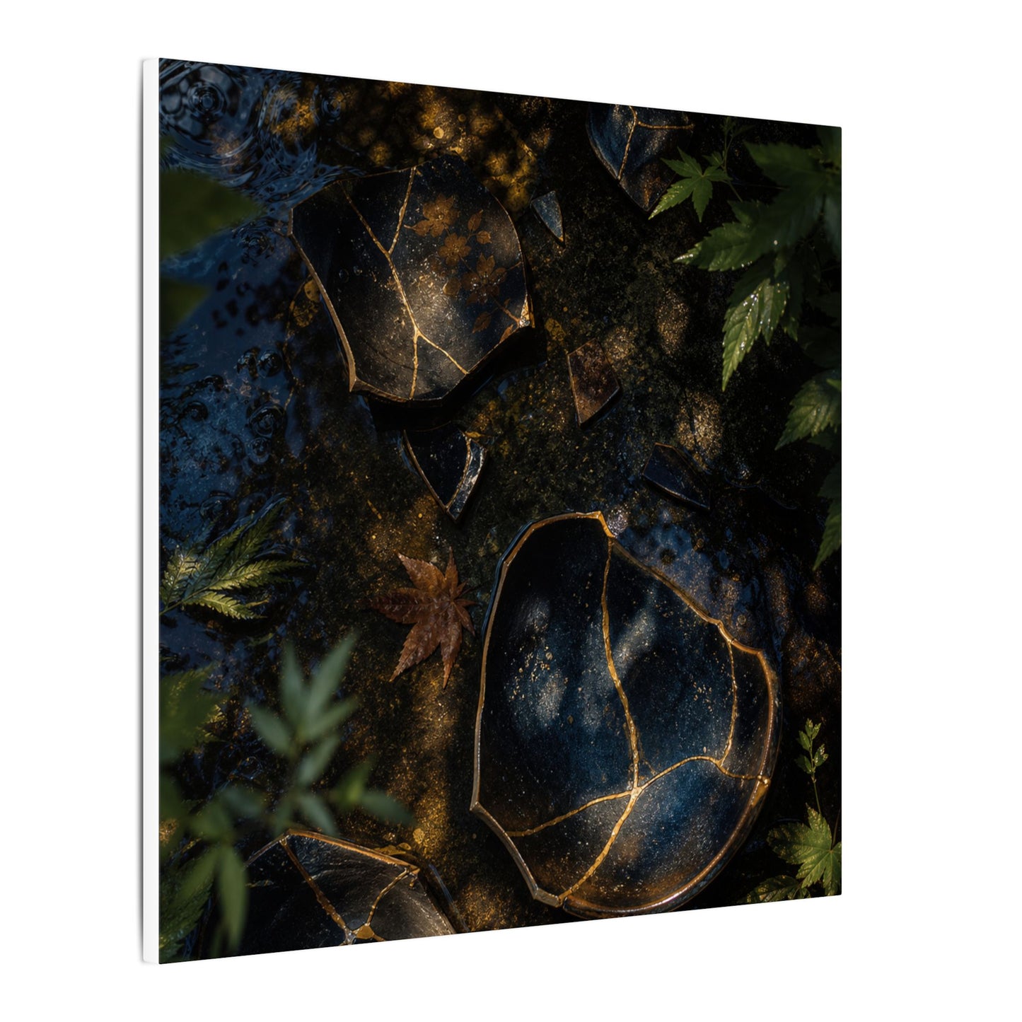 Dark Japandi Broken Pottery in Dappled | Shadow Zen Canvas Art