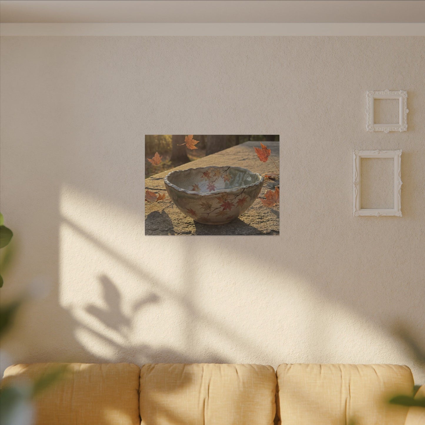 Japandi Ceramic Bowl in Golden Hour | Japanese Pattern Canvas Art
