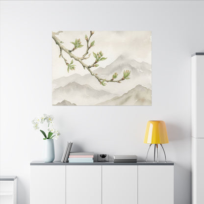 Spring Mountain Mist Watercolor Canvas Art | Cozy Decor