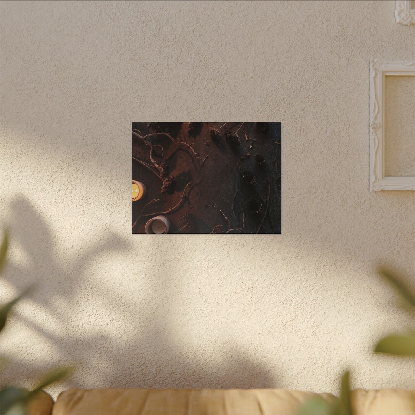 Dried Flowers Canvas Art | Winter Dark Japandi Moody Minimal Art