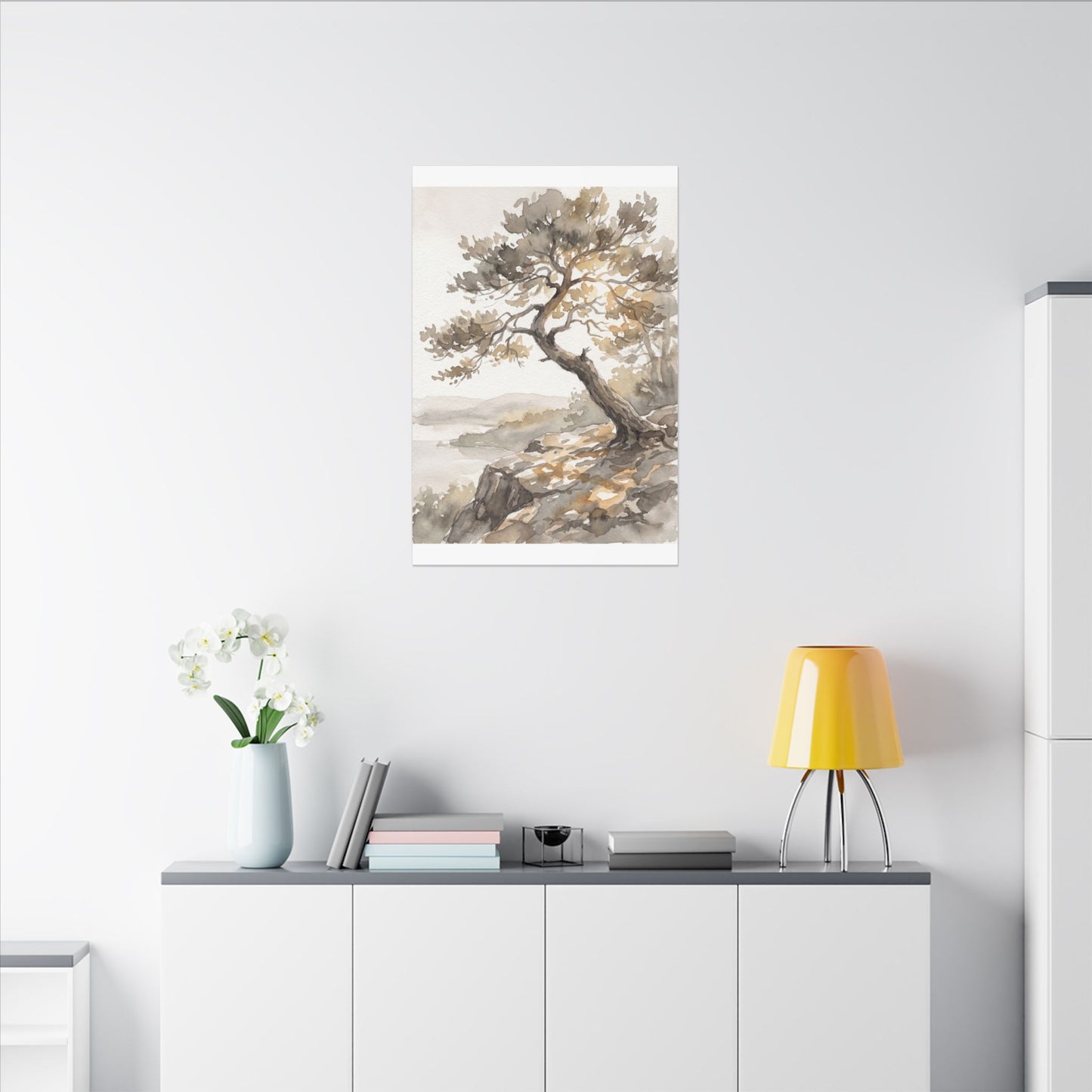 Pine Tree Watercolor Canvas Art | Elegant Japandi Art