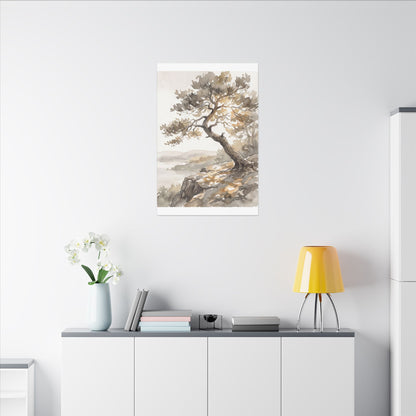 Pine Tree Watercolor Canvas Art | Elegant Japandi Art