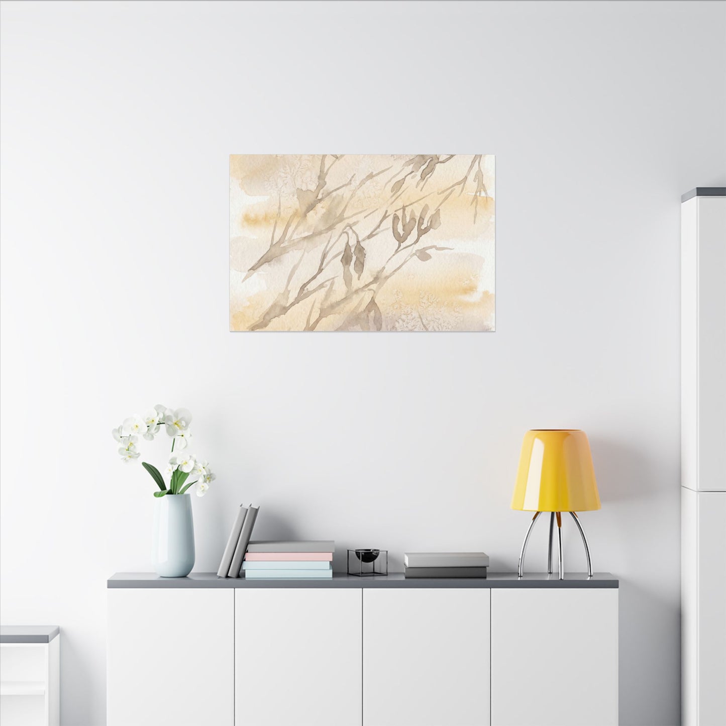 Shadow Play Winter Canvas Art | Japandi Warm Design