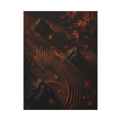 Dark Japandi Rock Garden in Golden Hour | Charcoal Ink Canvas Art