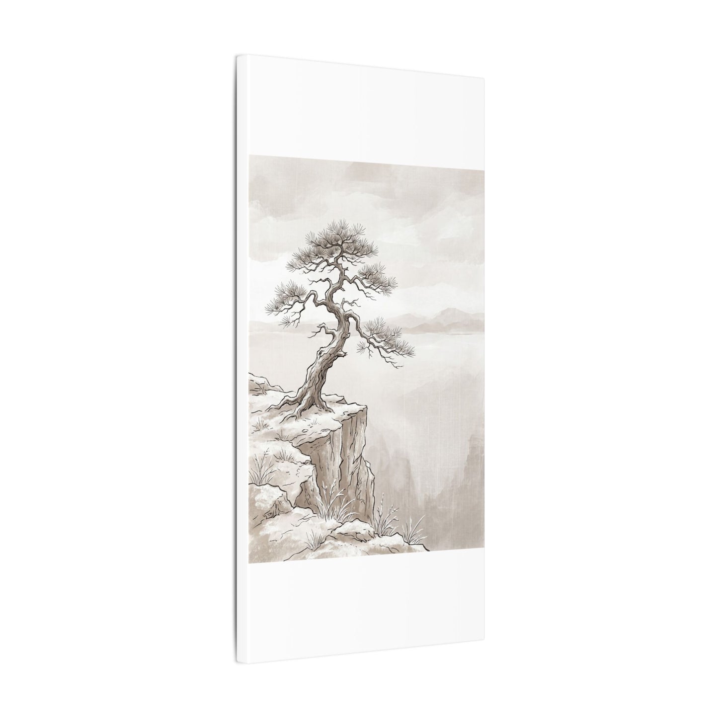 Neutral Pine Tree Canvas Art - Minimal Line Japandi