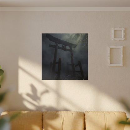 Dark Japandi Torii Gate in Dappled | Moody Minimal Canvas Art