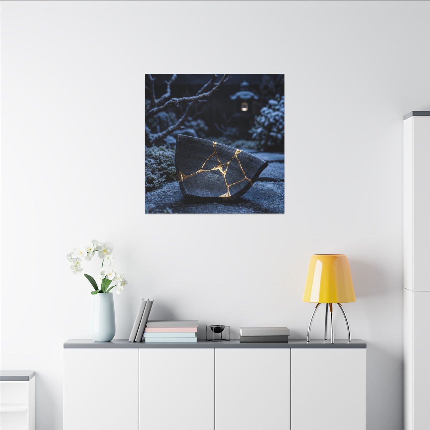 Moonlit Garden Winter Canvas Art | Kintsugi Artful Design