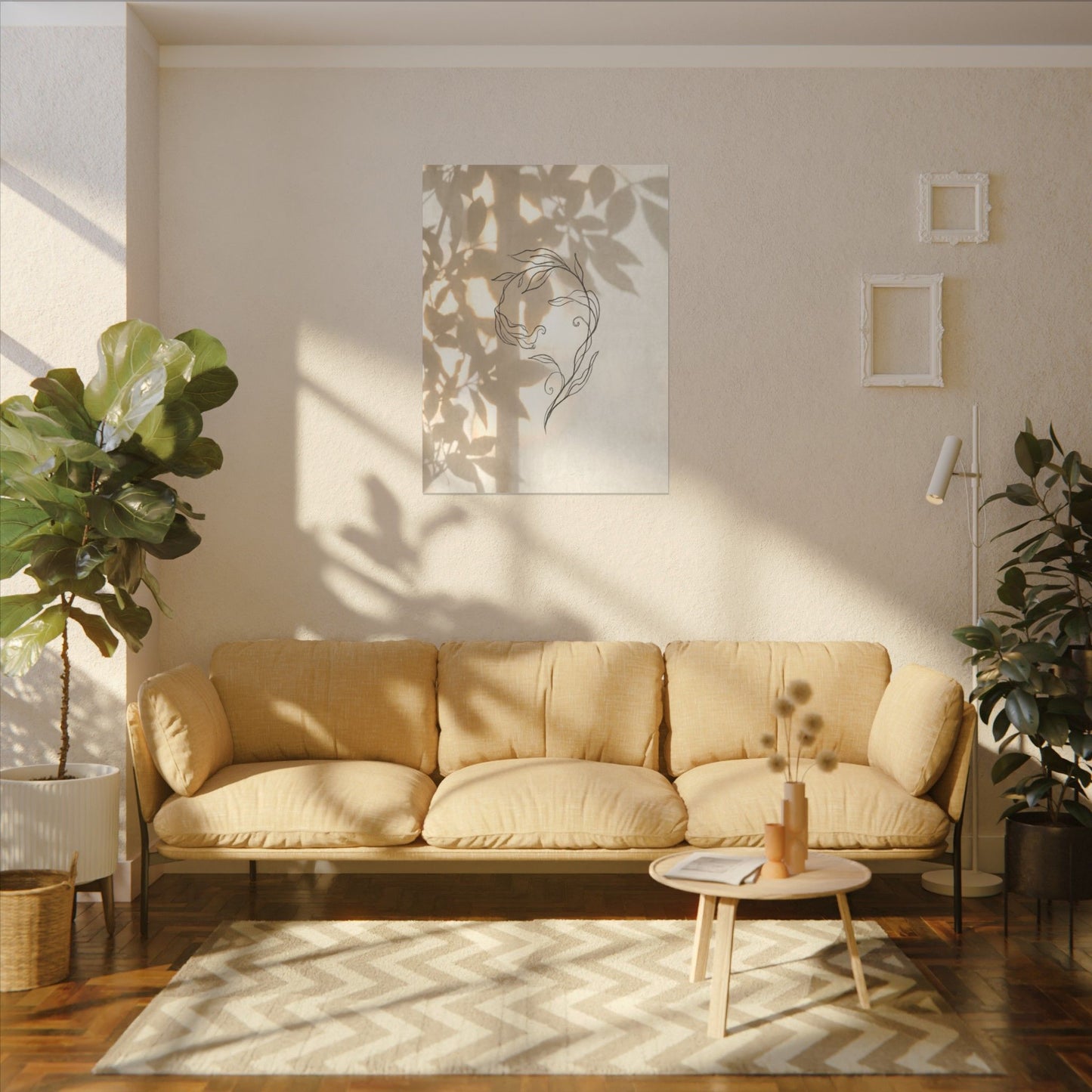 Warm Shoji Screen Canvas Art - Minimal Line Japandi