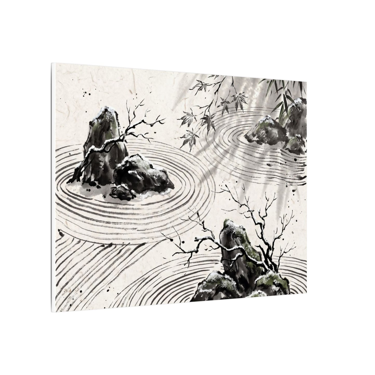 Rock Garden Canvas Art | Winter Zen Sumi E Art