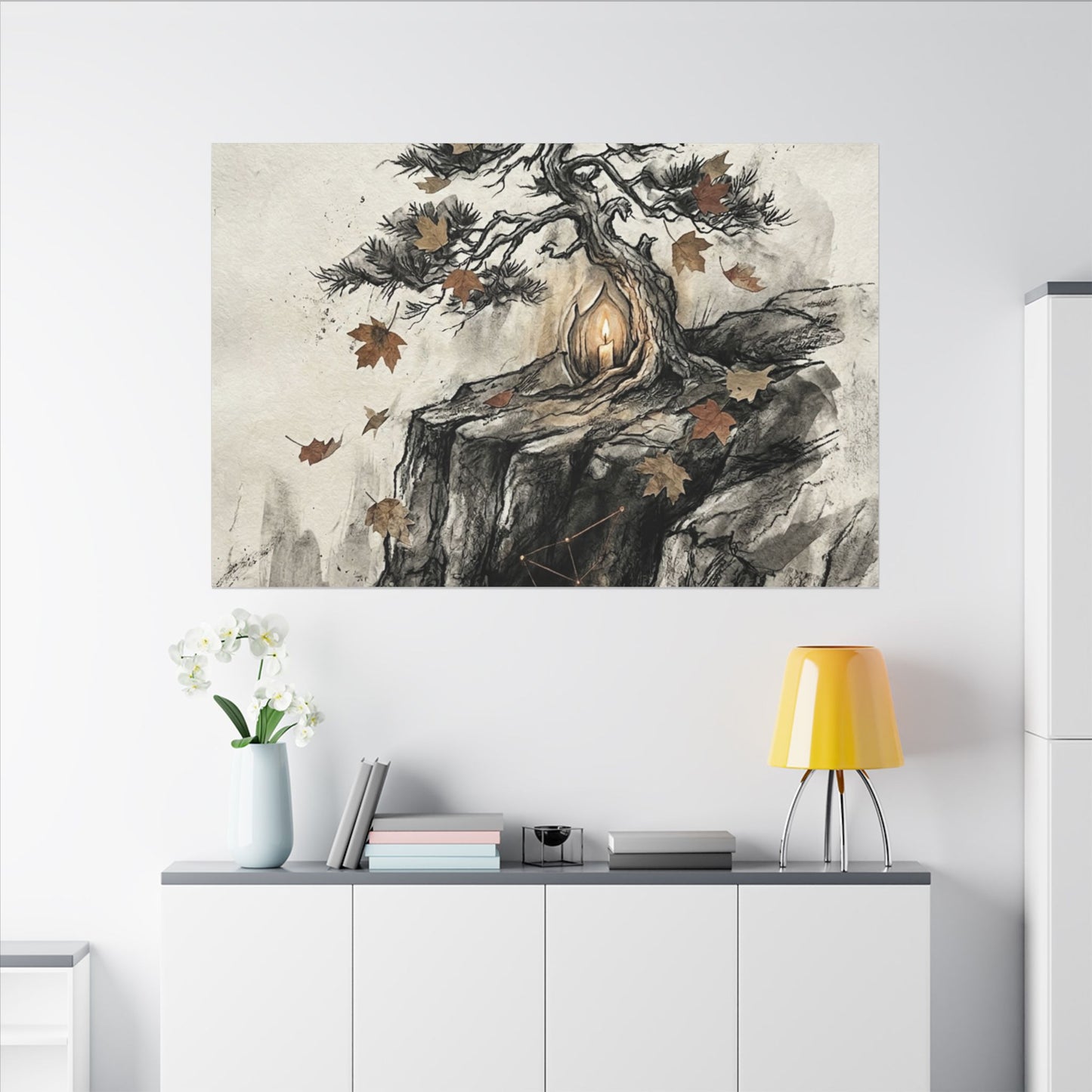 Pine Tree Autumn Canvas Art | Japandi Earthy Design