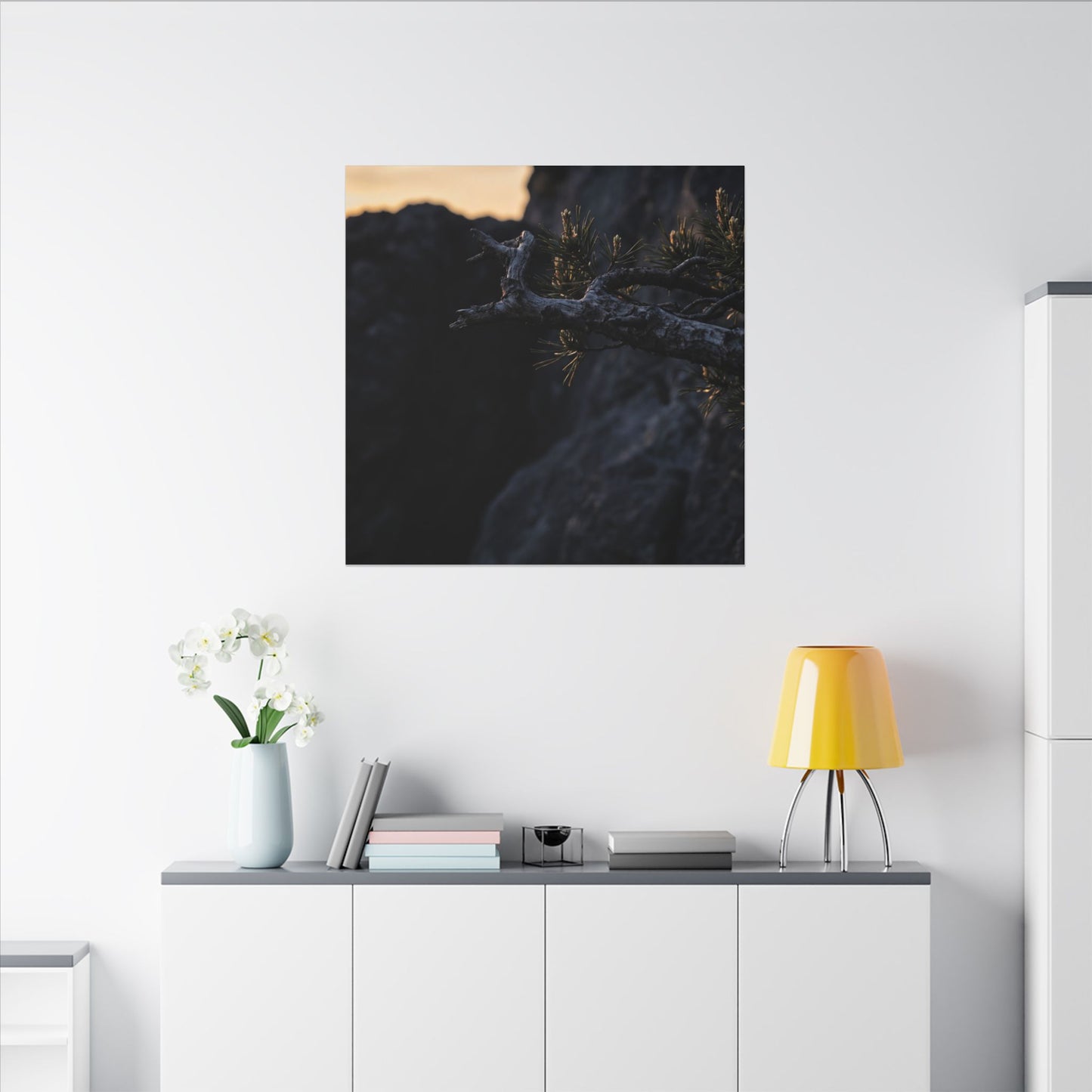 Pine Tree Moody Minimal Canvas Art | Sophisticated Dark Japandi Art