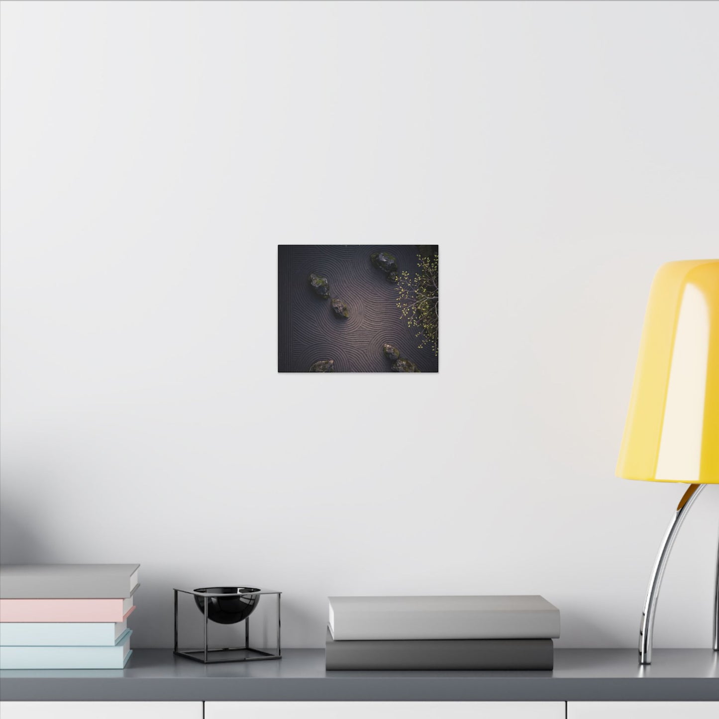 Dark Japandi Rock Garden in Dawn | Shadow Zen Canvas Art
