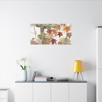 Stone Lantern Watercolor Canvas Art | Earthy Japandi Art
