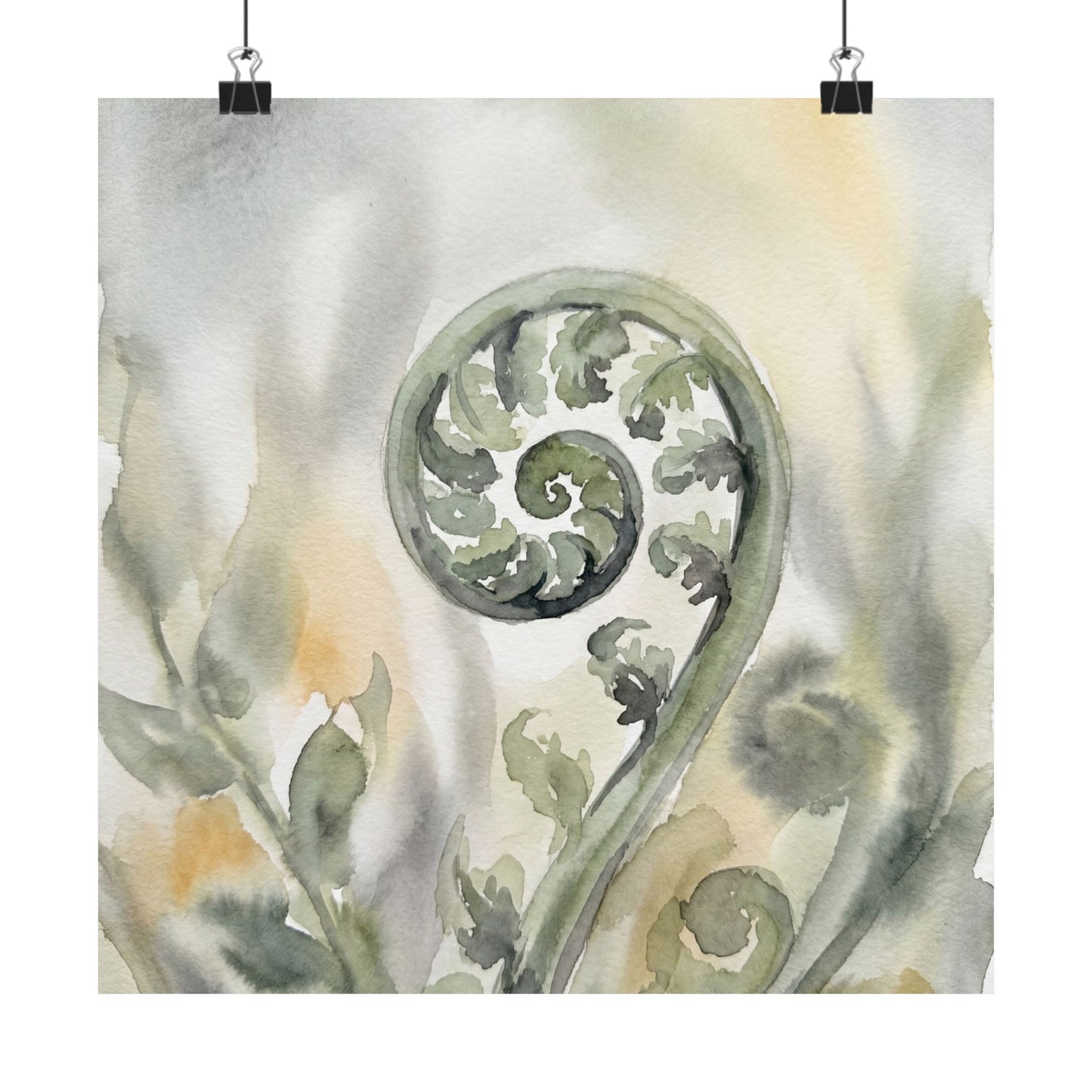 Fern Unfurling Watercolor Wall Art Print | Earthy Japandi Art