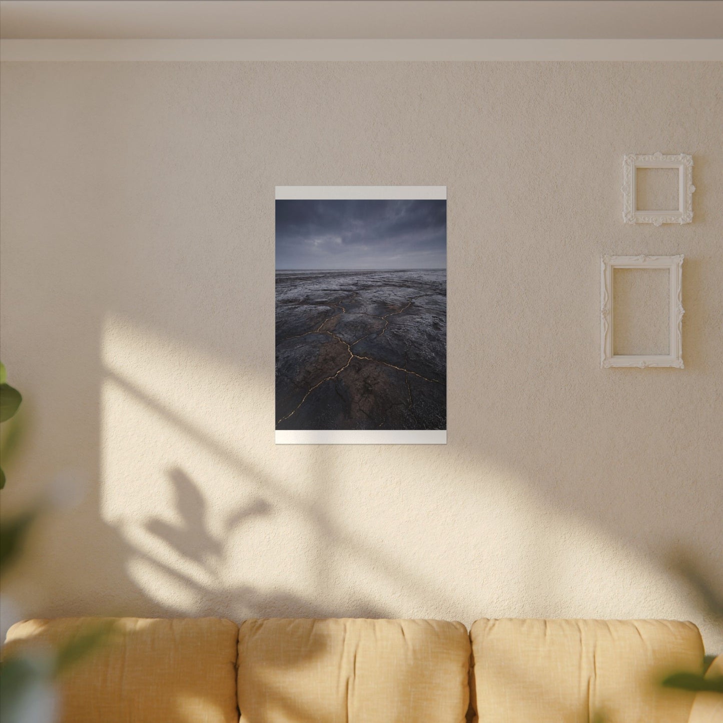 Dark Japandi Cracked Earth in Overcast | Dark Texture Canvas Art