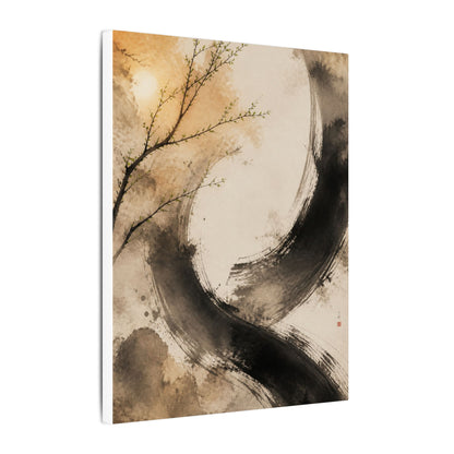 Japandi Ink Brushstroke in Golden Hour | Watercolor Canvas Art