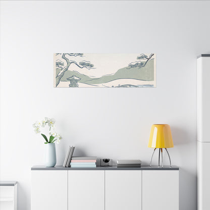 Japandi Moonlit Garden in Moonlight | Minimal Line Canvas Art