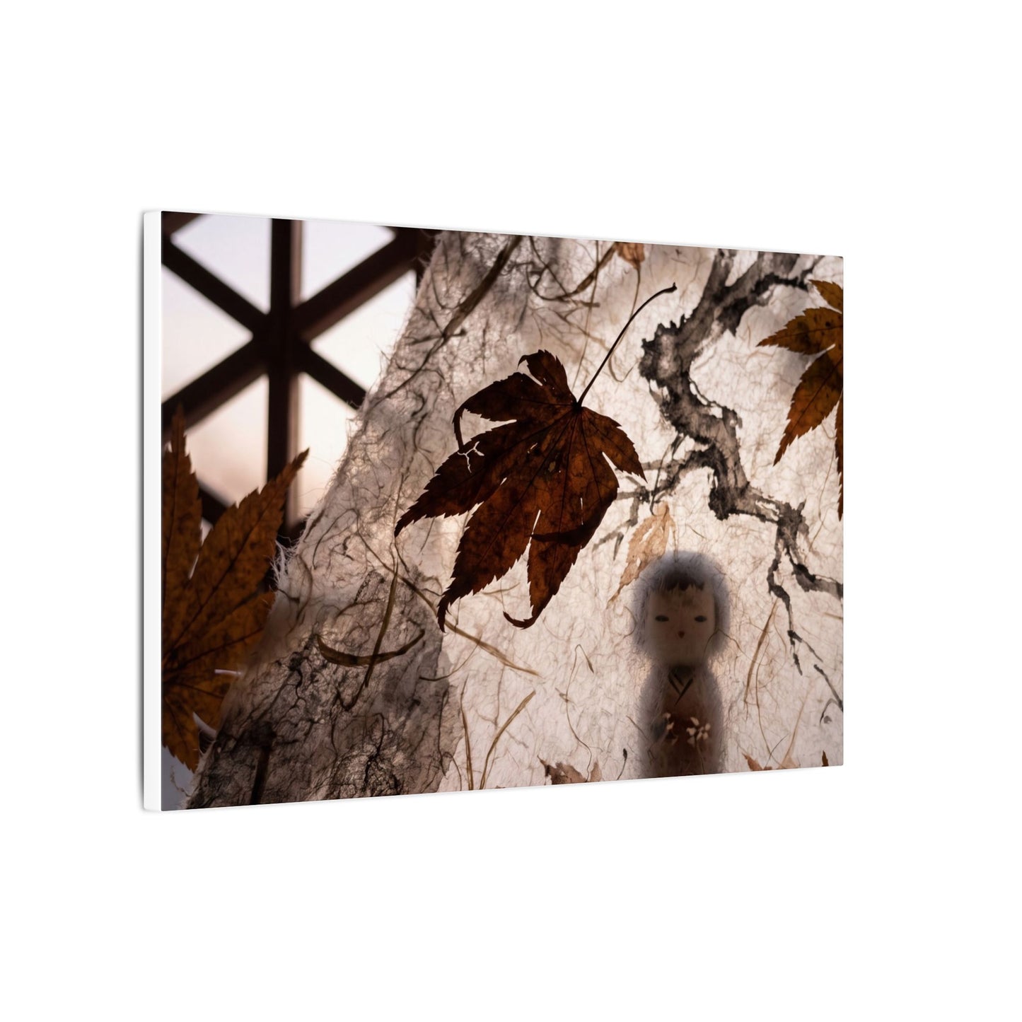 Shoji Screen Autumn Canvas Art | Dark Japandi Atmospheric Design