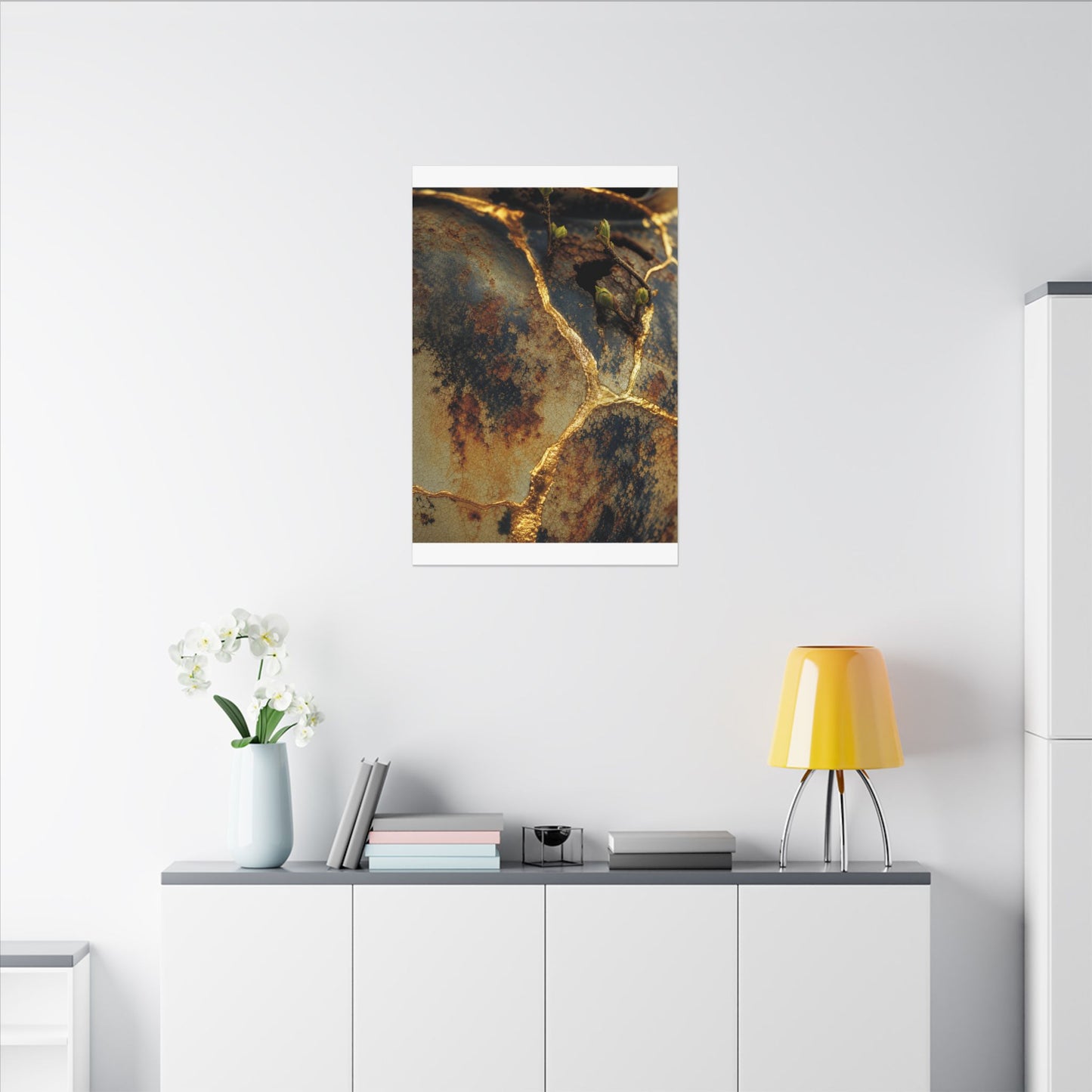 Datsuzoku Rust Patina Canvas Art - Kintsugi Crackle Gold
