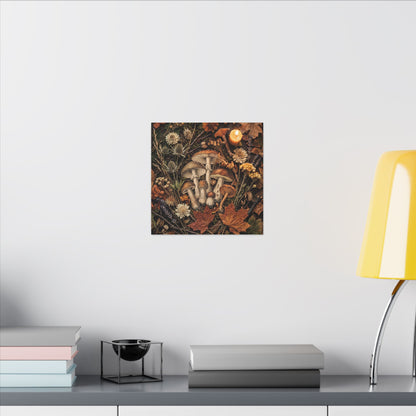 Autumn Dried Flowers Mushroom Illustration Canvas Art | Earthy Decor