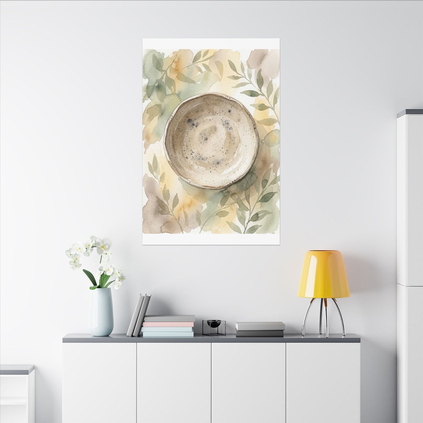 Ceramic Bowl Watercolor Canvas Art | Warm Japandi Art
